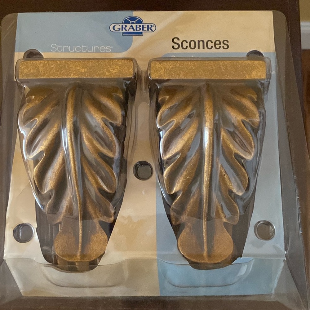 Graber Pair of 2 Gold Leaf Drapery Scones NEW in package
